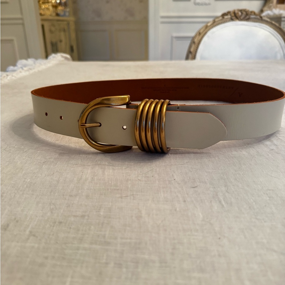 NWOT Anthropologie Multi Keeper Cream Leather Belt - Picture 2 of 5